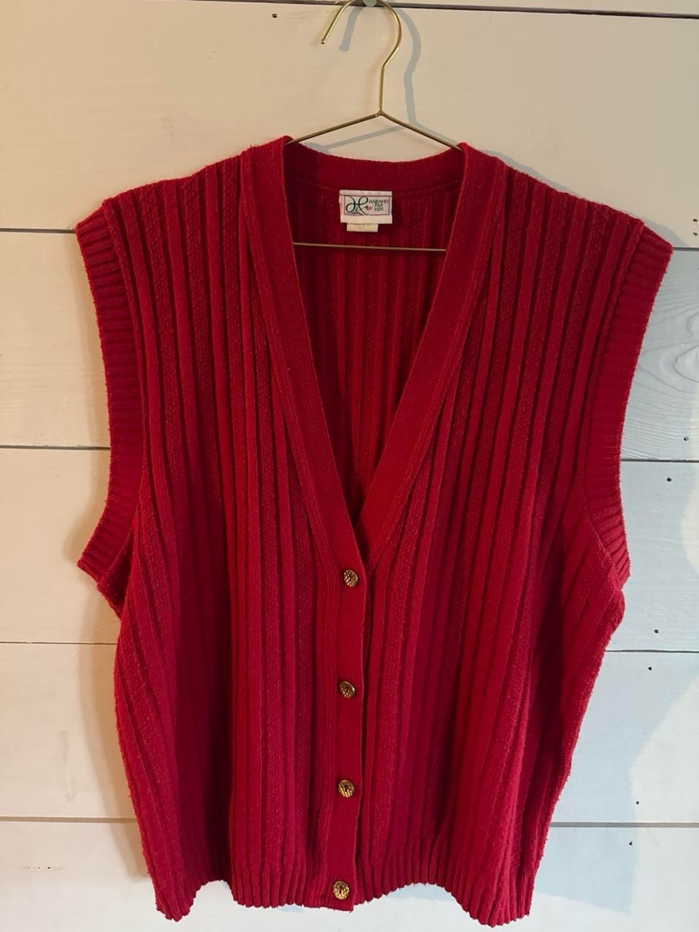 Haband Red Ribbed V-Neck Button-Front Sweater Vest
